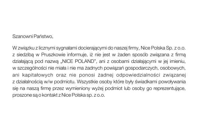 Uwaga na oszustów podszywających się pod Nice Polska sp. z o.o.