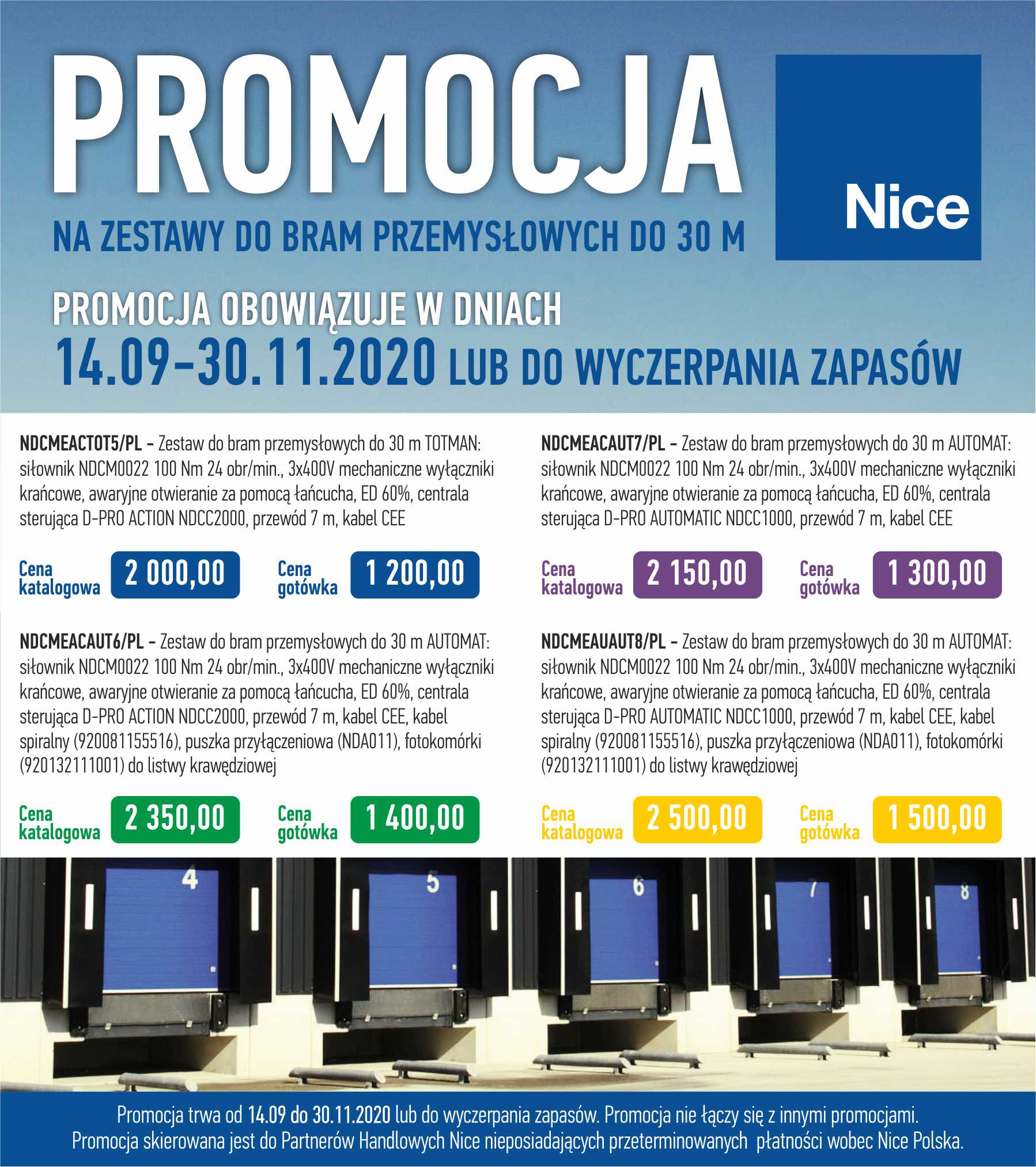 Promocja na zestawy do bram przemysłowych Nice