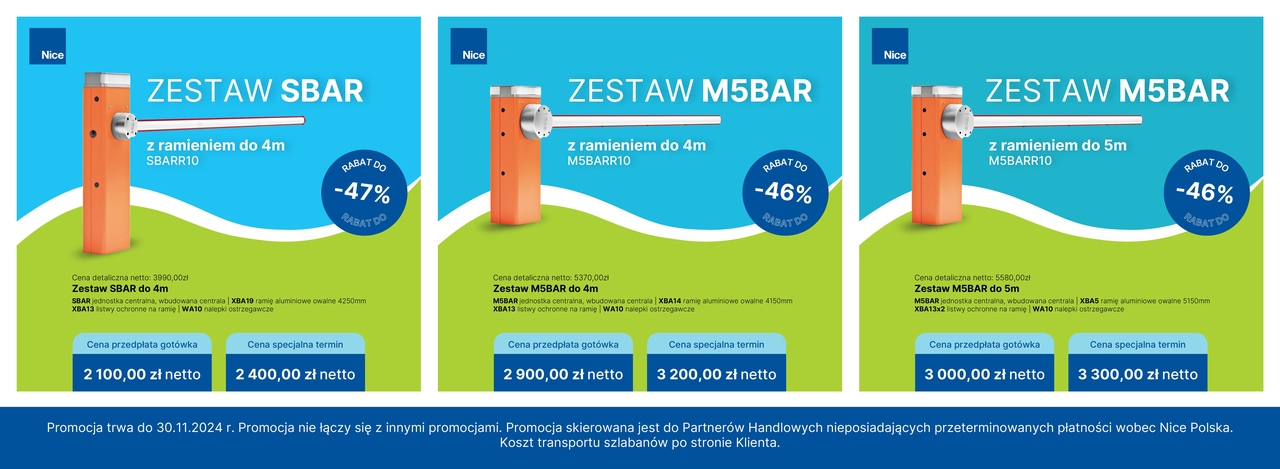 Promocja na SZLABANY SBAR i M5BAR